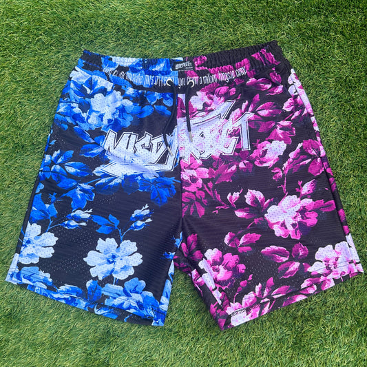 "Mismatch Floral" Shorts - Blue & Pink